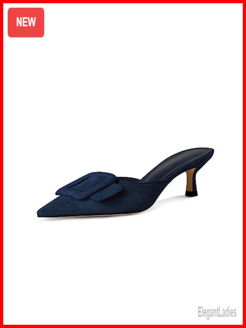 Suede Kitten Heel Mules Pointed Toe Buckle Backless Slip On Dress Sandals